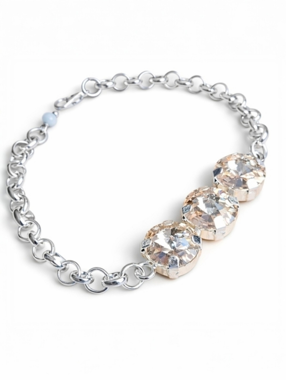 Silver Rolo Chain & Three Champagne Yellow Crystals Bracelet | Handmade